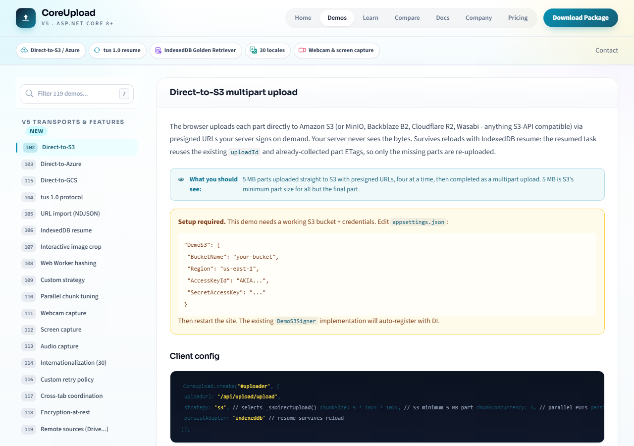 CoreUpload v5 upload UI